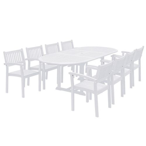 Bradley Outdoor Patio Wood 9-Piece Dining Set with Oval Extension Table - White V1335SET24