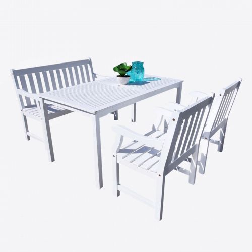 Bradley Slatted Outdoor 4-Piece Wood Patio Dining Set with 4-foot Bench - White V1336SET20