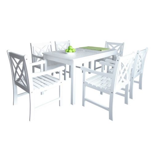 Bradley Traditional Outdoor 7-Piece Wood Patio Dining Set - White V1336SET19
