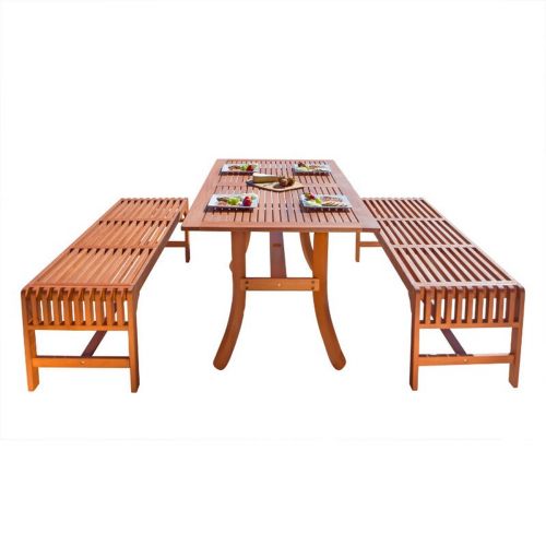 Malibu Outdoor 3-Piece Wood Bench Dining Set V189SET13