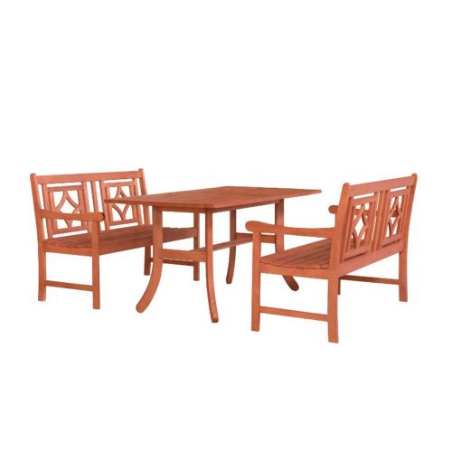 Malibu Outdoor 3-Piece Wood Patio Curvy Legs Table Dining Set V189SET43