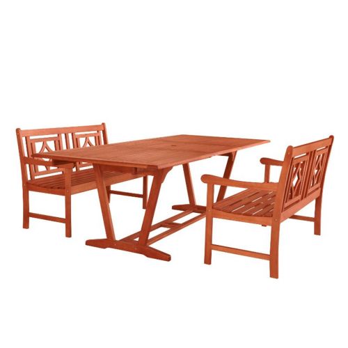 Malibu Outdoor 3-Piece Wood Patio Extendable Table Dining Set V232SET43