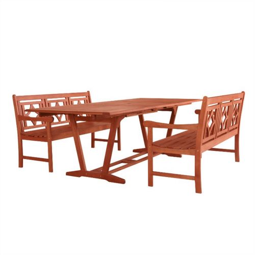 Malibu Outdoor 3-Piece Wood Patio Extendable Table Dining Set V232SET44