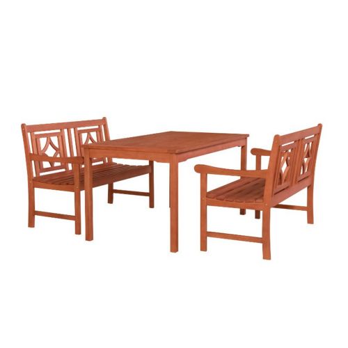 Malibu Outdoor 3-Piece Wood Patio Rectangular Table Dining Set V98SET69