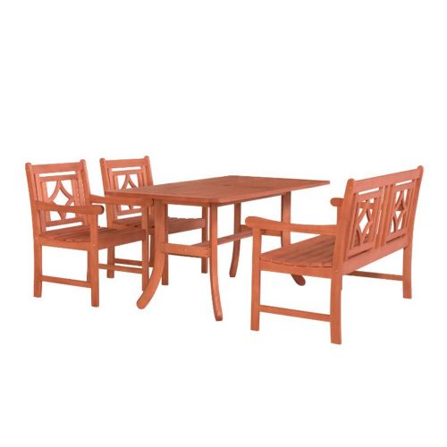 Malibu Outdoor 4-Piece Wood Patio Curvy Legs Table Dining Set V189SET40