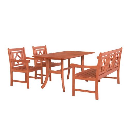 Malibu Outdoor 4-Piece Wood Patio Curvy Legs Table Dining Set V189SET42