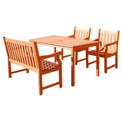 Malibu Outdoor 4-Piece Wood Patio Dining Set with 4-foot Bench and Chairs V98SET37