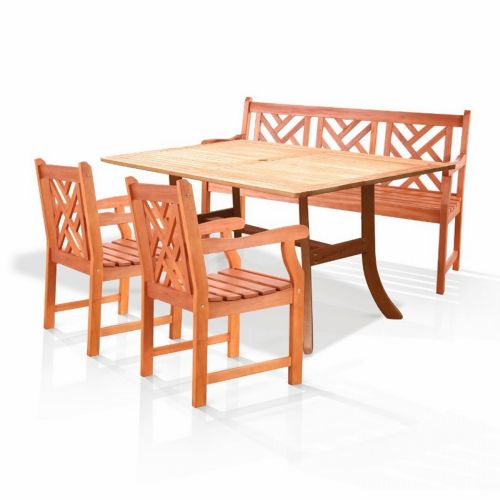 Malibu Outdoor 4-Piece Wood Patio Dining Set with 5-foot Bench and Armchairs V187SET1