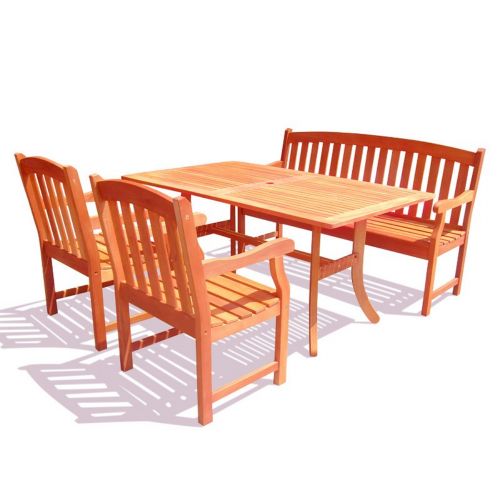 Malibu Outdoor 4-Piece Wood Patio Dining Set with 5-foot Bench V187SET26