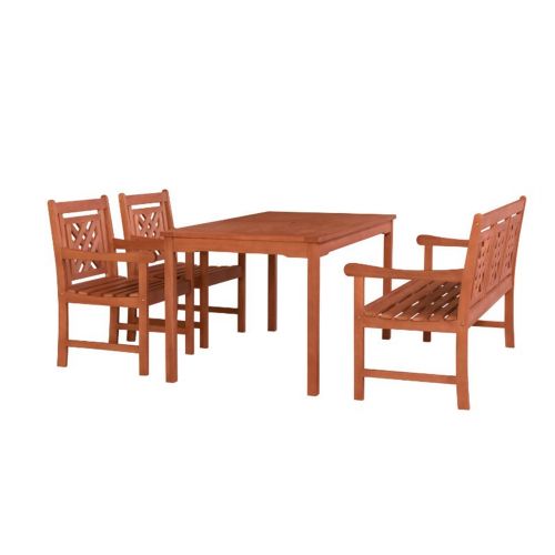 Malibu Outdoor 4-Piece Wood Patio Rectangular Table Dining Set V98SET75