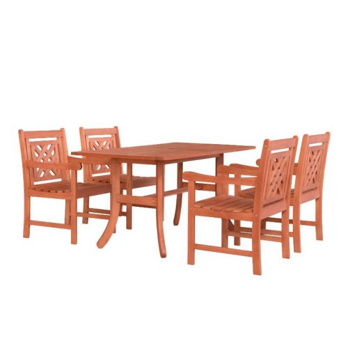 Malibu Outdoor 5-Piece Wood Patio Curvy Legs Table Dining Set V189SET45