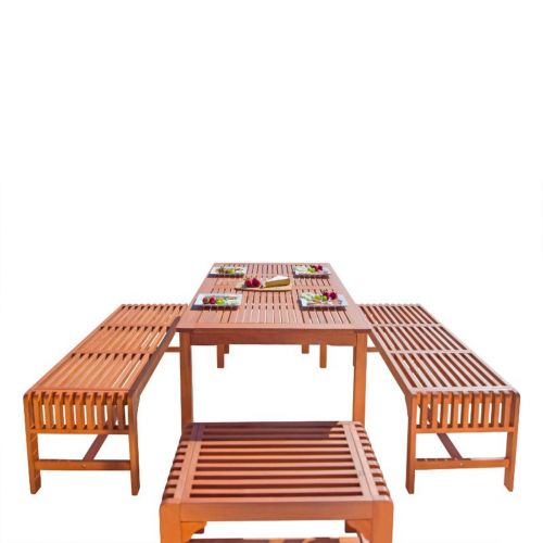 Malibu Outdoor 5-Piece Wood Patio Dining Set with Backless Bench and Chairs V98SET36