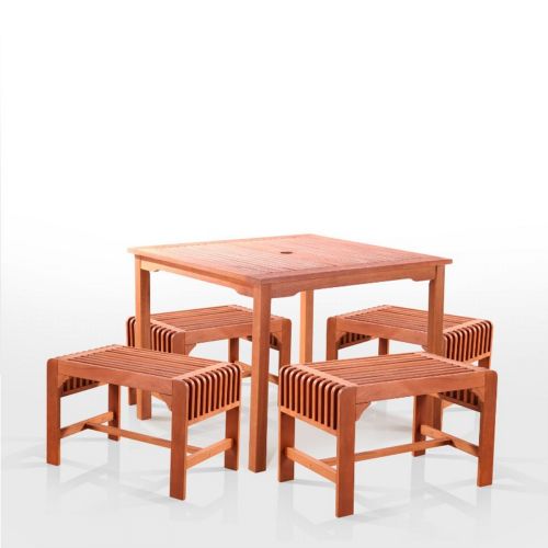 Malibu Outdoor 5-Piece Wood Patio Dining Set with Backless Chairs V1104SET16