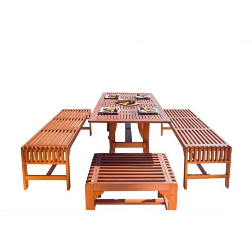 Malibu Outdoor 5-Piece Wood Patio Dining Set with Curvy Leg Table & Backless Bench V189SET12