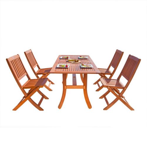 Malibu Outdoor 5-Piece Wood Patio Dining Set with Curvy Leg Table & Folding Chairs V189SET3