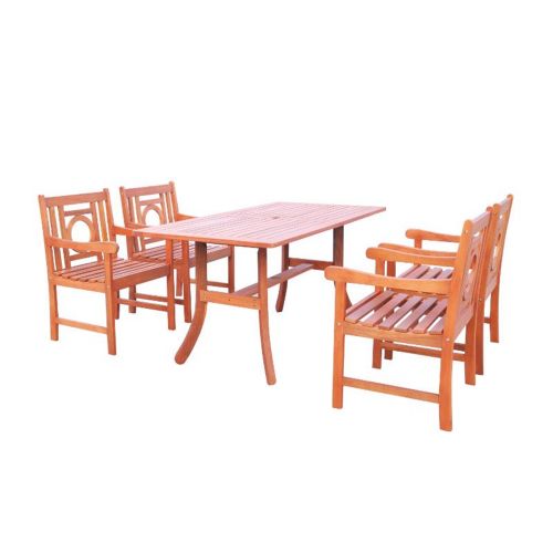 Malibu Outdoor 5-Piece Wood Patio Dining Set with Curvy Leg Table V189SET14