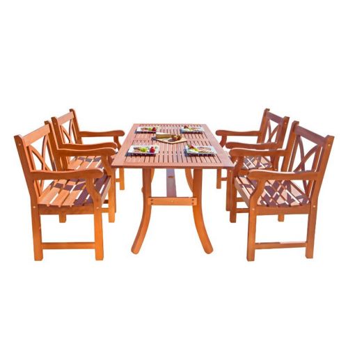Malibu Outdoor 5-Piece Wood Patio Dining Set with Curvy Leg Table V189SET6