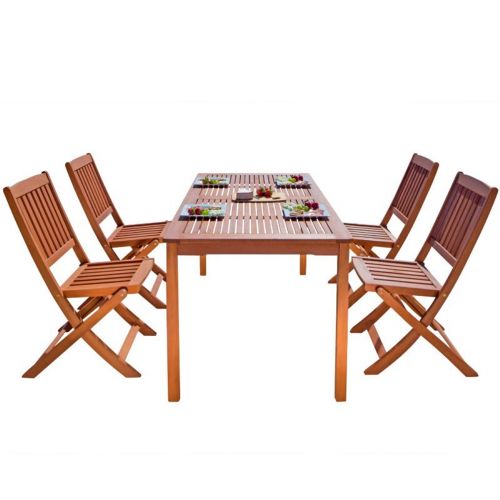 Malibu Outdoor 5-Piece Wood Patio Dining Set with Folding Chairs V98SET3