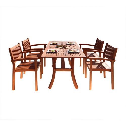 Malibu Outdoor 5-Piece Wood Patio Dining Set with Stacking Chairs V187SET3