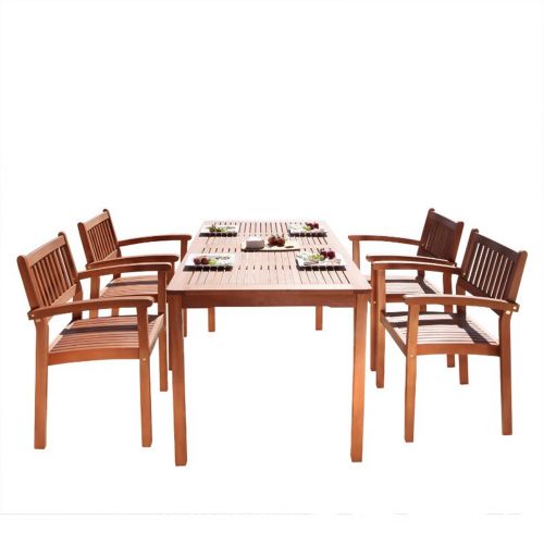 Malibu Outdoor 5-Piece Wood Patio Dining Set with Stacking Chairs V98SET9