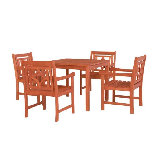 Malibu Outdoor 5-Piece Wood Patio Stacking Table Dining Set V1104SET17