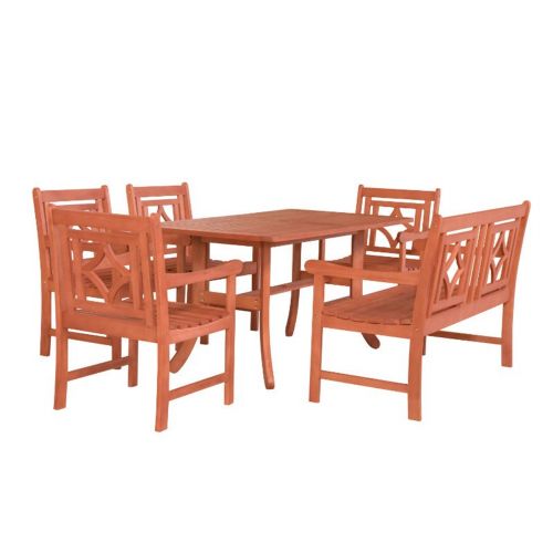 Malibu Outdoor 6-Piece Wood Patio Curvy Legs Table Dining Set V189SET41