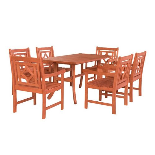 Malibu Outdoor 7-Piece Wood Patio Curvy Legs Table Dining Set V189SET39