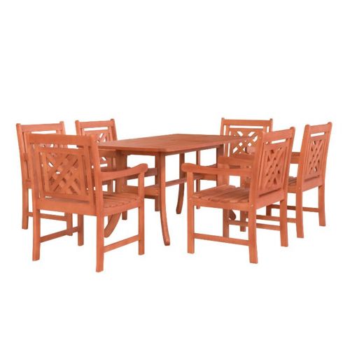 Malibu Outdoor 7-Piece Wood Patio Curvy Legs Table Dining Set V189SET46