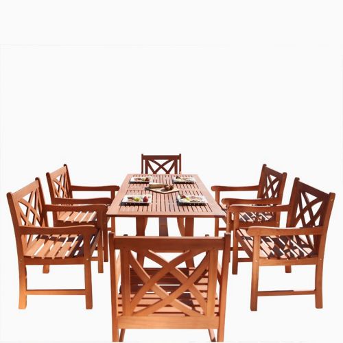 Malibu Outdoor 7-Piece Wood Patio Dining Set with Curvy Leg Table V189SET2