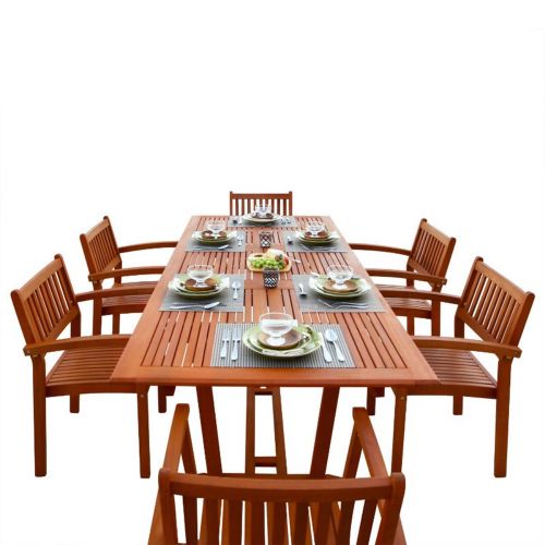 Malibu Outdoor 7-Piece Wood Patio Dining Set with Extension Table & Stacking Chairs V232SET5