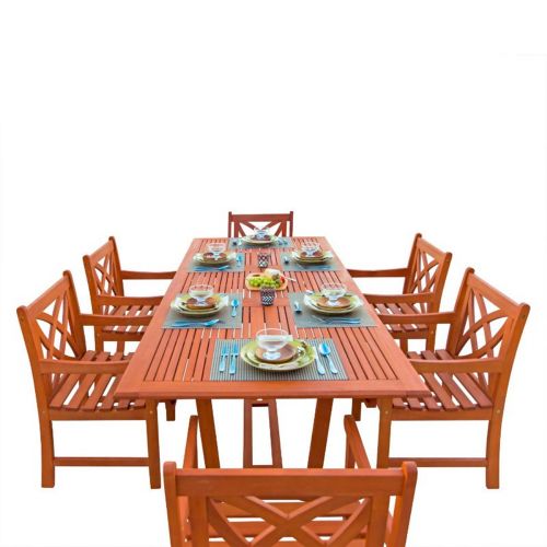 Malibu Outdoor 7-Piece Wood Patio Dining Set with Extension Table V232SET7