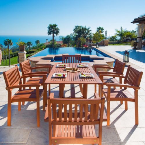 Malibu Outdoor 7-Piece Wood Patio Dining Set with Stacking Chairs V187SET4