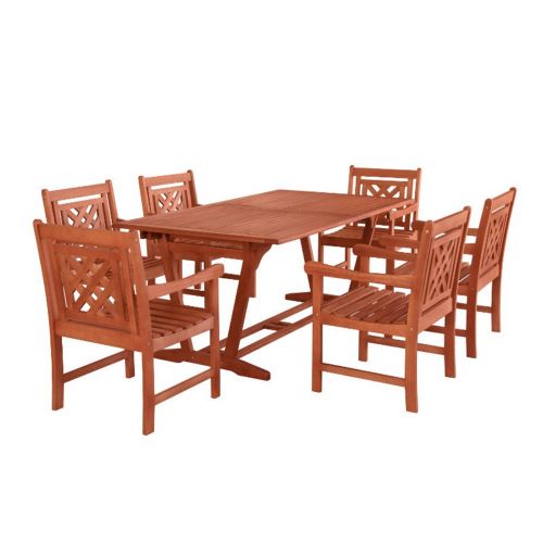 Malibu Outdoor 7-Piece Wood Patio Extendable Table Dining Set V232SET45