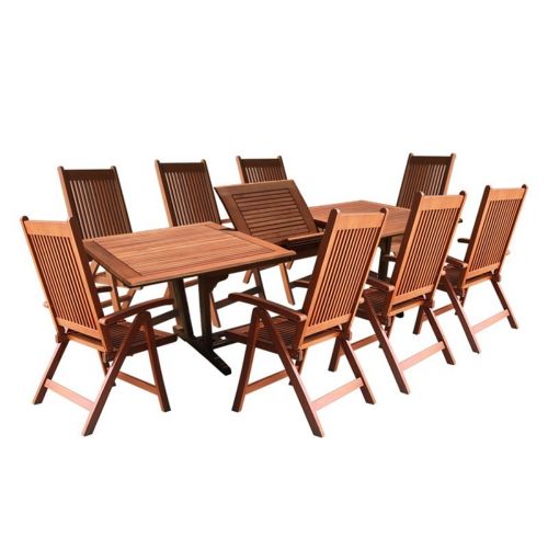Malibu Outdoor 9-Piece Wood Patio Dining Set with Extension Table & Reclining Chairs V232SET4