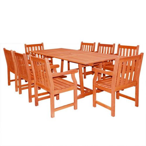 Malibu Outdoor 9-Piece Wood Patio Dining Set with Extension Table V232SET20