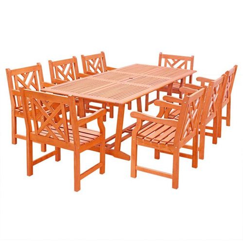 Malibu Outdoor 9-Piece Wood Patio Dining Set with Extension Table V232SET32