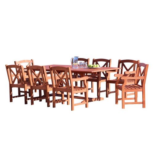 Malibu Outdoor 9-Piece Wood Patio Dining Set with Extension Table V232SET35