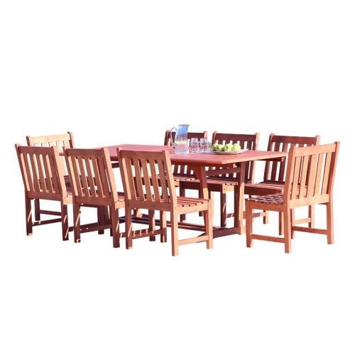 Malibu Outdoor 9-Piece Wood Patio Dining Set with Extension Table V232SET36