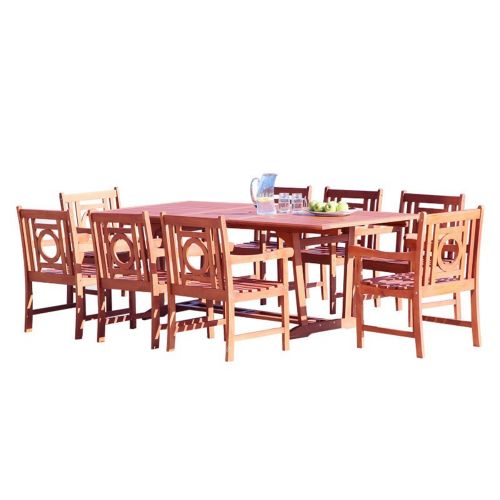 Malibu Outdoor 9-Piece Wood Patio Dining Set with Extension Table V232SET38