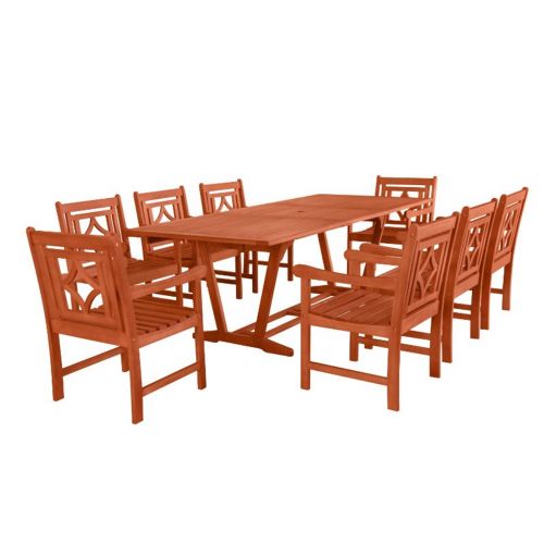 Malibu Outdoor 9-Piece Wood Patio Extendable Table Dining Set V232SET42