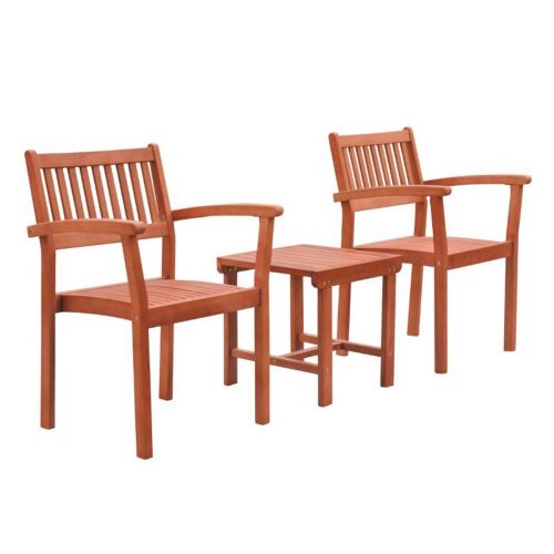 Malibu Outdoor Patio 3-Piece Wood Balcony Set with Stacking Chair V1802SET5