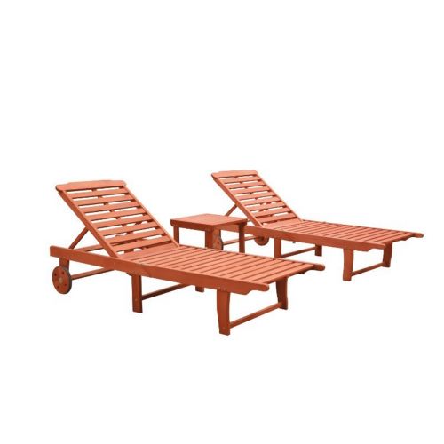 Malibu Outdoor Patio Wood 3-Piece Beach & Pool Lounge Set V1802SET2
