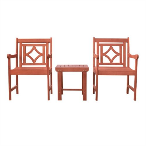 Malibu Outdoor Patio Wood 3-Piece Conversation Set V1802SET15