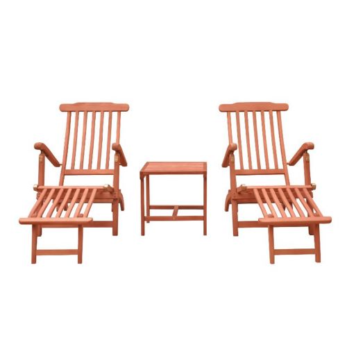 Malibu Wood Outdoor Patio 3-Piece Chaise Lounge Set V1802SET4