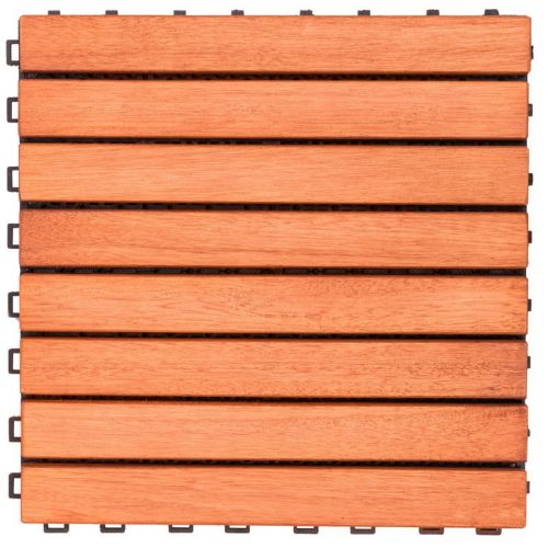 Outdoor Patio 8-Slat Eucalyptus Interlocking Deck Tile (Set of 10 Tiles) V375