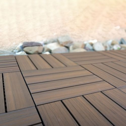 Outdoor-Plastic Composite Interlocking Decking Tile - Walnut (Set of 11 tiles) V1600
