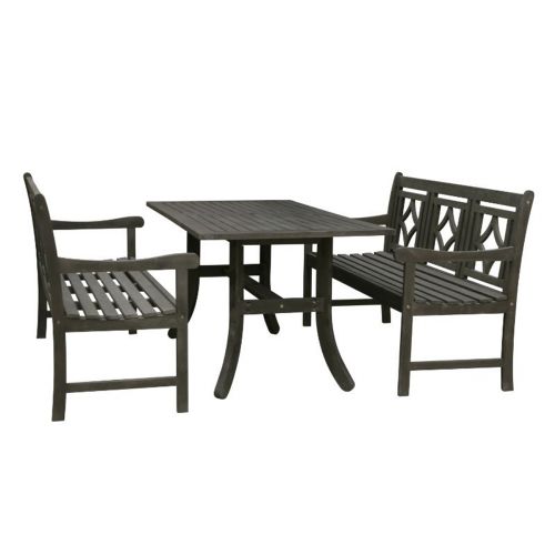 Renaissance Outdoor 3-Piece Wood Patio Curvy Legs Table Dining Set V1300SET20