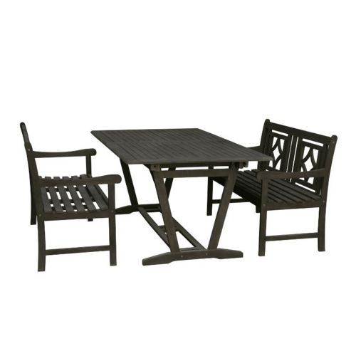 Renaissance Outdoor 3-Piece Wood Patio Extendable Table Dining Set V1294SET27