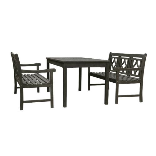 Renaissance Outdoor 3-Piece Wood Patio Rectangular Table Dining Set V1297SET35