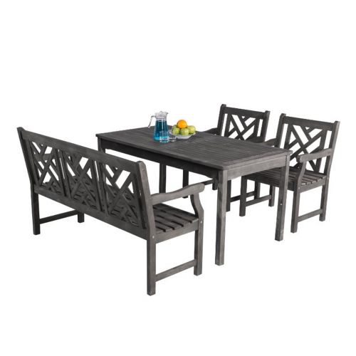 Renaissance Outdoor 4-Piece Hand-scraped Wood Patio Dining Set with 4-foot Bench V1297SET18